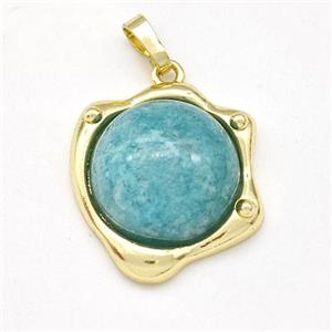 Green Amazonite Pendant Half Round Gold Plated, approx 20-21mm [GM22995]