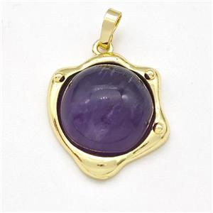 Purple Amethyst Pendant Half Round Gold Plated, approx 20-21mm [GM22996]
