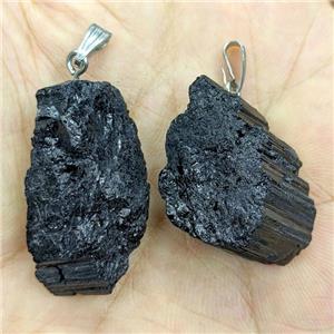 Natural Black Tourmaline Nugget Pendant Freeform, approx 15-30mm [GM22998]