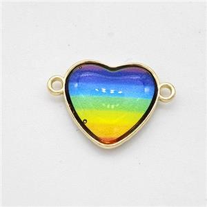 Resin Heart Connector Rainbow, approx 14mm [GM23004]