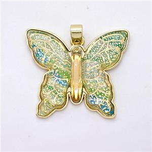 Green Resin Butterfly Pendant Gold Plated, approx 25-30mm [GM23017]