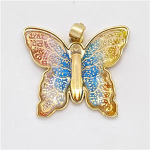 Resin Butterfly Pendant Gold Plated Multicolor, approx 25-30mm [GM23021]