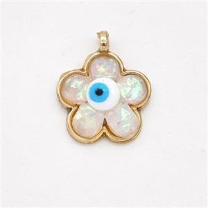 Copper Flower Pendant Pave Fire Opal Eye Gold Plated, approx 15mm [GM23025]