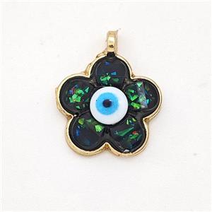 Copper Flower Pendant Pave Green Fire Opal Eye Gold Plated, approx 15mm [GM23026]