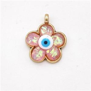 Copper Flower Pendant Pave Pink Fire Opal Eye Gold Plated, approx 15mm [GM23027]