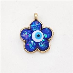 Copper Flower Pendant Pave Blue Fire Opal Eye Gold Plated, approx 15mm [GM23028]