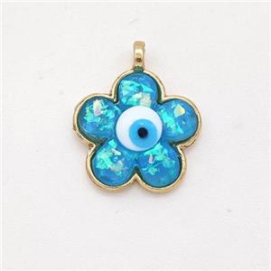 Copper Flower Pendant Pave Aqua Fire Opal Eye Gold Plated, approx 15mm [GM23029]