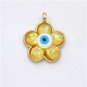 Copper Flower Pendant Pave Yellow Fire Opal Eye Gold Plated, approx 15mm [GM23030]