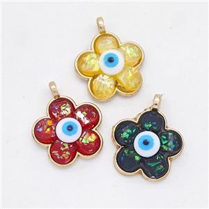 Copper Flower Pendant Pave Fire Opal Eye Gold Plated Mixed, approx 15mm [GM23032]