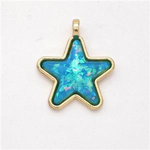 Copper Star Pendant Pave Aqua Fire Opal Gold Plated, approx 15mm [GM23036]