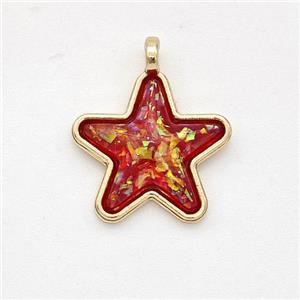 Copper Star Pendant Pave Red Fire Opal Gold Plated, approx 15mm [GM23039]