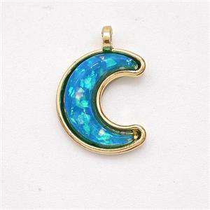 Copper Moon Pendant Pave Teal Fire Opal Gold Plated, approx 11-14mm [GM23043]