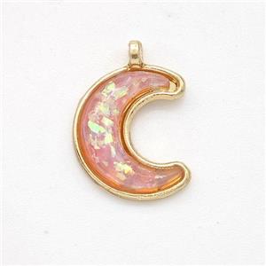 Copper Moon Pendant Pave Pink Fire Opal Gold Plated, approx 11-14mm [GM23044]