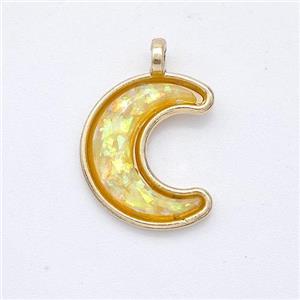 Copper Moon Pendant Pave Yellow Fire Opal Gold Plated, approx 11-14mm [GM23045]