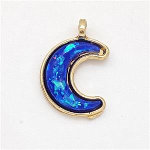Copper Moon Pendant Pave Blue Fire Opal Gold Plated, approx 11-14mm [GM23046]