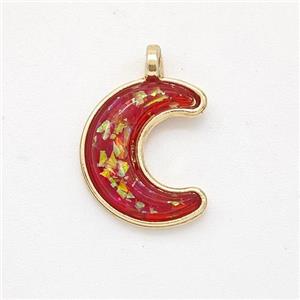 Copper Moon Pendant Pave Red Fire Opal Gold Plated, approx 11-14mm [GM23047]