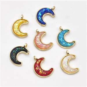 Copper Moon Pendant Pave Fire Opal Gold Plated Mixed, approx 11-14mm [GM23048]