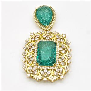Copper Pendant Pave Zirconia Green Acrylic Gold Plated, approx 16-20mm, 33-37mm [GM23052]