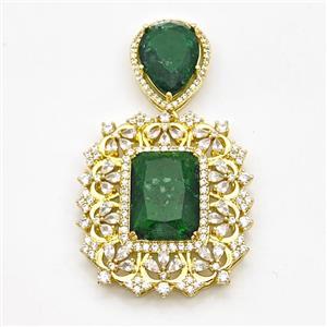 Copper Pendant Pave Zirconia Green Acrylic Gold Plated, approx 16-20mm, 33-37mm [GM23054]