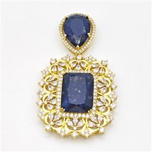 Copper Pendant Pave Zirconia Blue Acrylic Gold Plated, approx 16-20mm, 33-37mm [GM23055]