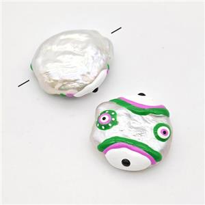 Baroque Style Pearl Coin Beads Multicolor Enamel Evile Eye, approx 13-16mm [GM23074]