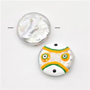 Baroque Style Pearl Coin Beads Multicolor Enamel Evile Eye, approx 18-20mm [GM23075]