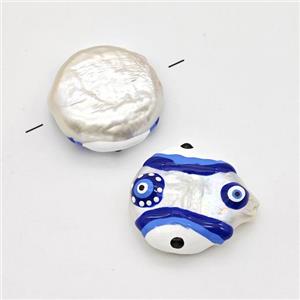 Baroque Style Pearl Coin Beads Multicolor Enamel Evile Eye, approx 18-20mm [GM23078]