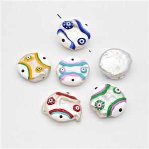 Baroque Style Pearl Coin Beads Multicolor Enamel Evile Eye Mixed, approx 18-20mm [GM23079]