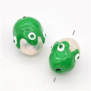 White Pearl Potato Beads Green Enamel Evil Eye, approx 13-16mm [GM23081]