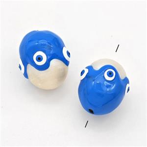 White Pearl Potato Beads Blue Enamel Evil Eye, approx 13-16mm [GM23082]