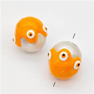 White Pearl Potato Beads Orange Enamel Evil Eye, approx 13-16mm [GM23085]