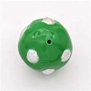 Clay Round Beads Pave Pearl Green Enamel, approx 20mm [GM23091]