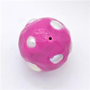 Clay Round Beads Pave Pearl Hotpink Enamel, approx 20mm [GM23092]