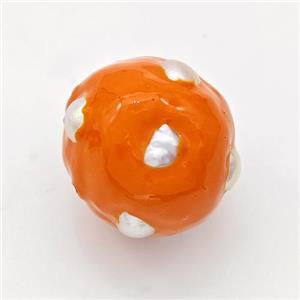 Clay Round Beads Pave Pearl Orange Enamel, approx 20mm [GM23093]