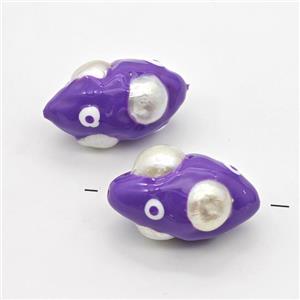 Clay Rice Beads Pave Pearl Purple Enamel, approx 19-35mm [GM23097]