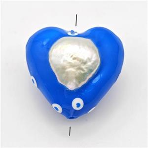 Clay Heart Beads Pave Pearl Blue Enamel, approx 25mm [GM23098]