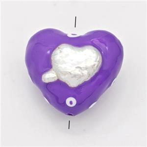 Clay Heart Beads Pave Pearl Purple Enamel, approx 25mm [GM23099]