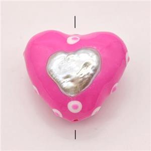 Clay Heart Beads Pave Pearl Pink Enamel, approx 25mm [GM23100]