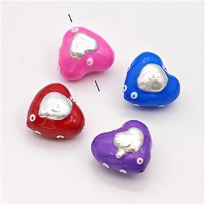 Clay Heart Beads Pave Pearl Enamel Mixed, approx 25mm [GM23102]