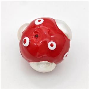 Clay Round Beads Pave Pearl Red Enamel, approx 19-22mm [GM23106]