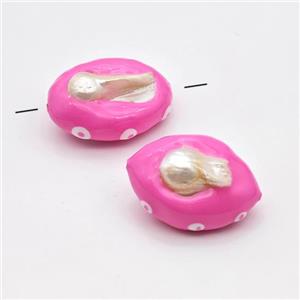 Baroque Style Pearl Oval Beads Pink Enamel Evil Eye, approx 25-33mm [GM23111]