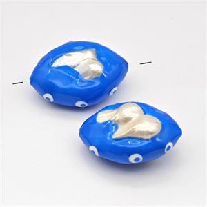 Baroque Style Pearl Oval Beads Blue Enamel Evil Eye, approx 25-33mm [GM23112]