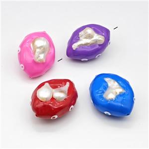 Baroque Style Pearl Oval Beads Enamel Evil Eye Mixed, approx 25-33mm [GM23115]