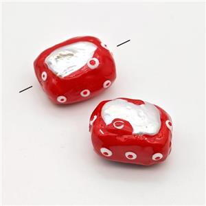 Baroque Style Pearl Rectangle Beads Red Enamel Evil Eye, approx 20-25mm [GM23117]