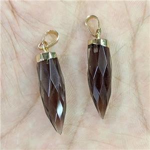 smoky quartz pendant, faceted bullet, gold plated, approx 8-28mm [GM23118]