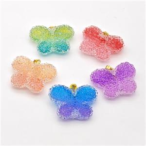 Resin Druzy Butterfly Pendant Mixed Color, approx 25-30mm [GM23125]