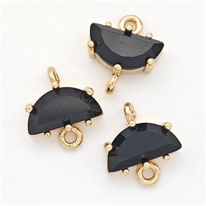 Jet Crystal Glass Moon Connector Black, approx 5-10mm [GM23128]