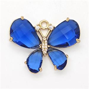 Blue Crystal Glass Copper Butterfly Pendant Pave Zirconia Gold Plated, approx 21-30mm [GM23144]
