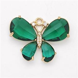 Green Crystal Glass Copper Butterfly Pendant Pave Zirconia Gold Plated, approx 21-30mm [GM23146]