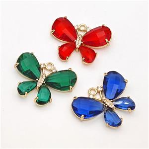 Crystal Glass Copper Butterfly Pendant Pave Zirconia Gold Plated Mixed, approx 21-30mm [GM23147]